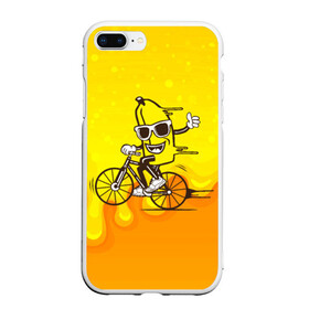 Чехол для iPhone 7Plus/8 Plus матовый с принтом Банан на велосипеде в Кировске, Силикон | Область печати: задняя сторона чехла, без боковых панелей | байк | банан | бананчик | велик | велосипед | живой банан | спорт