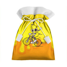 Подарочный 3D мешок с принтом Банан на велосипеде в Кировске, 100% полиэстер | Размер: 29*39 см | байк | банан | бананчик | велик | велосипед | живой банан | спорт