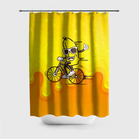 Штора 3D для ванной с принтом Банан на велосипеде в Кировске, 100% полиэстер | плотность материала — 100 г/м2. Стандартный размер — 146 см х 180 см. По верхнему краю — пластиковые люверсы для креплений. В комплекте 10 пластиковых колец | байк | банан | бананчик | велик | велосипед | живой банан | спорт