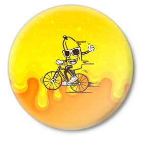 Значок с принтом Банан на велосипеде в Кировске,  металл | круглая форма, металлическая застежка в виде булавки | байк | банан | бананчик | велик | велосипед | живой банан | спорт