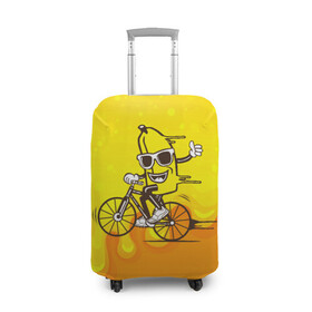 Чехол для чемодана 3D с принтом Банан на велосипеде в Кировске, 86% полиэфир, 14% спандекс | двустороннее нанесение принта, прорези для ручек и колес | байк | банан | бананчик | велик | велосипед | живой банан | спорт