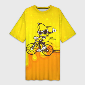Платье-футболка 3D с принтом Банан на велосипеде в Кировске,  |  | байк | банан | бананчик | велик | велосипед | живой банан | спорт