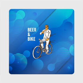 Магнит виниловый Квадрат с принтом Велосипед и пиво в Кировске, полимерный материал с магнитным слоем | размер 9*9 см, закругленные углы | без рук | вело | велосипед | велосипедист | колеса | руль | спорт