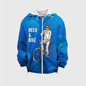 Детская куртка 3D с принтом Велосипед и пиво в Кировске, 100% полиэстер | застежка — молния, подол и капюшон оформлены резинкой с фиксаторами, по бокам — два кармана без застежек, один потайной карман на груди, плотность верхнего слоя — 90 г/м2; плотность флисового подклада — 260 г/м2 | без рук | вело | велосипед | велосипедист | колеса | руль | спорт