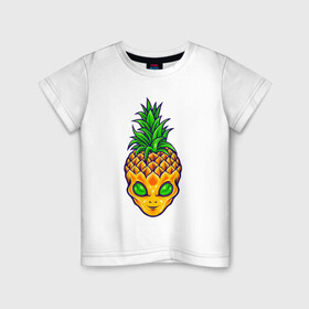 Детская футболка хлопок с принтом Ананас инопланетянин в Кировске, 100% хлопок | круглый вырез горловины, полуприлегающий силуэт, длина до линии бедер | a pineapple | alien | tegunvteg | ананас | инопланетянин | нло | пришелец | сюрреализм