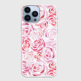 Чехол для iPhone 13 Pro Max с принтом Розовые розы в Кировске,  |  | botanic | flower | pink | rose | summer | watercolor | акварель | акварельный | белый | ботаника | весна | летний | лето | нежный | пастельный | розовый | розы | цветочный | цветы