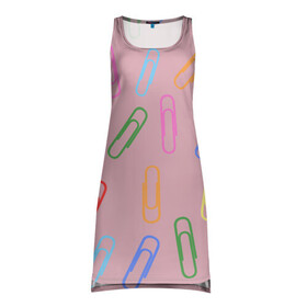 Платье-майка 3D с принтом скрепки на пыльно розовом в Кировске, 100% полиэстер | полуприлегающий силуэт, широкие бретели, круглый вырез горловины, удлиненный подол сзади. | геометрический | канцелярия | пыльно розовый | разноцветный | скрепки | ученик | школа