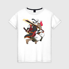 Женская футболка хлопок с принтом Honey badger samurai в Кировске, 100% хлопок | прямой крой, круглый вырез горловины, длина до линии бедер, слегка спущенное плечо | барсук | зверь | иллюстрация | китай | медоед | самурай
