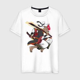 Мужская футболка хлопок с принтом Honey badger samurai в Кировске, 100% хлопок | прямой крой, круглый вырез горловины, длина до линии бедер, слегка спущенное плечо. | барсук | зверь | иллюстрация | китай | медоед | самурай