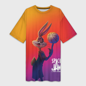 Платье-футболка 3D с принтом Space Jam 2 | Багз Банни в Кировске,  |  | Тематика изображения на принте: bugs bunny | space jam | space jam 2 | space jam a new legacy | vdzabma | багз банни | космический джем | космический джем 2 | космический джем: новое поколение