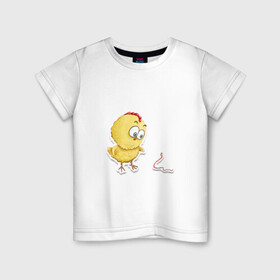 Детская футболка хлопок с принтом Цыпа в Кировске, 100% хлопок | круглый вырез горловины, полуприлегающий силуэт, длина до линии бедер | детский | детям | желтый | лето | малыш | прикол | розовый | цыпленок | червяк | юмор