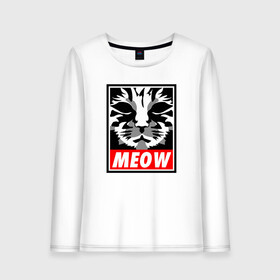 Женский лонгслив хлопок с принтом Meow Obey в Кировске, 100% хлопок |  | animal | cat | cute | kitty | meow | obey | друг | животные | киска | кися | китти | кот | котенок | котик | котэ | кошечка | кошка | мур | мяу | питомец