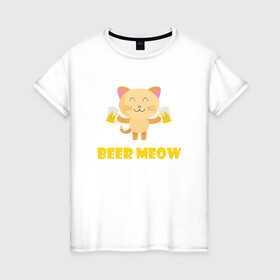 Женская футболка хлопок с принтом Beer Meow в Кировске, 100% хлопок | прямой крой, круглый вырез горловины, длина до линии бедер, слегка спущенное плечо | animal | beer | cat | cute | kitty | meow | друг | животные | киска | кися | китти | кот | котенок | котик | котэ | кошечка | кошка | мур | мяу | питомец