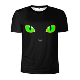 Мужская футболка 3D спортивная с принтом КОШАЧЬИ ГЛАЗКИ в Кировске, 100% полиэстер с улучшенными характеристиками | приталенный силуэт, круглая горловина, широкие плечи, сужается к линии бедра | Тематика изображения на принте: cat | cat eyes | eyes | аниме | взгляд | глаза | глаза кошки | глазки | животные | зелёный | киса | кот | коте | котейка | котенок | котэ | котя | кошачий глаз | кошачьи глаза | кошечка | кошка | мордочка