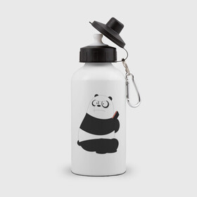 Бутылка спортивная с принтом Возмущенная панда в Кировске, металл | емкость — 500 мл, в комплекте две пластиковые крышки и карабин для крепления | белый медведь | возмущение | животное | зависимость | медведь | панда | телефон