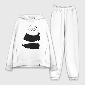 Женский костюм хлопок Oversize с принтом Возмущенная панда в Кировске,  |  | белый медведь | возмущение | животное | зависимость | медведь | панда | телефон