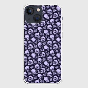 Чехол для iPhone 13 mini с принтом Черепа в Кировске,  |  | background | bones | flowers | pattern | roses | skulls | кости | паттерн | розы | фон | цветы | черепа