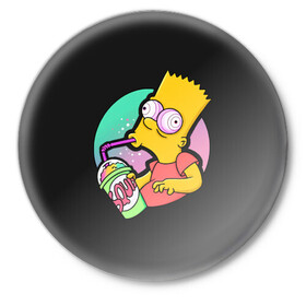 Значок с принтом Барт с содой в Кировске,  металл | круглая форма, металлическая застежка в виде булавки | Тематика изображения на принте: bart | simpsons | the simpson | барт | мульт | мультфильм | симпсоны