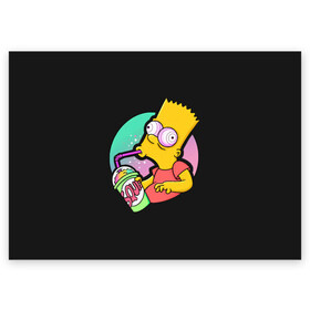 Поздравительная открытка с принтом Барт с содой в Кировске, 100% бумага | плотность бумаги 280 г/м2, матовая, на обратной стороне линовка и место для марки
 | bart | simpsons | the simpson | барт | мульт | мультфильм | симпсоны