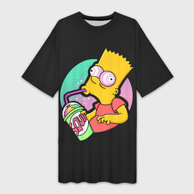 Платье-футболка 3D с принтом Барт с содой в Кировске,  |  | bart | simpsons | the simpson | барт | мульт | мультфильм | симпсоны