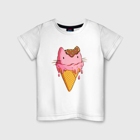 Детская футболка хлопок с принтом Cat Ice Cream в Кировске, 100% хлопок | круглый вырез горловины, полуприлегающий силуэт, длина до линии бедер | animal | cat | cute | ice cream | kitty | meow | друг | еда | животные | киска | кися | китти | кот | котенок | котик | котэ | кошечка | кошка | мороженое | мур | мяу | питомец