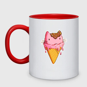 Кружка двухцветная с принтом Cat Ice Cream в Кировске, керамика | объем — 330 мл, диаметр — 80 мм. Цветная ручка и кайма сверху, в некоторых цветах — вся внутренняя часть | Тематика изображения на принте: animal | cat | cute | ice cream | kitty | meow | друг | еда | животные | киска | кися | китти | кот | котенок | котик | котэ | кошечка | кошка | мороженое | мур | мяу | питомец