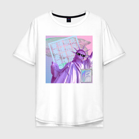 Мужская футболка хлопок Oversize с принтом PLiberty в Кировске, 100% хлопок | свободный крой, круглый ворот, “спинка” длиннее передней части | Тематика изображения на принте: internet | japanese | liberty | memes | teenager | waporwave | webpunk