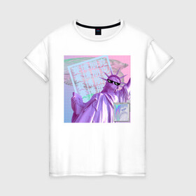 Женская футболка хлопок с принтом PLiberty в Кировске, 100% хлопок | прямой крой, круглый вырез горловины, длина до линии бедер, слегка спущенное плечо | internet | japanese | liberty | memes | teenager | waporwave | webpunk