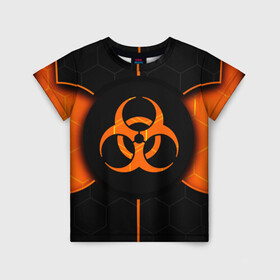 Детская футболка 3D с принтом ХИМИЧЕСКАЯ ОПАСНОСТЬ 3D в Кировске, 100% гипоаллергенный полиэфир | прямой крой, круглый вырез горловины, длина до линии бедер, чуть спущенное плечо, ткань немного тянется | вредные | знак | опасность | соты | текстура | химия