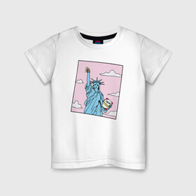 Детская футболка хлопок с принтом Liberty Pizza в Кировске, 100% хлопок | круглый вырез горловины, полуприлегающий силуэт, длина до линии бедер | Тематика изображения на принте: еда | пицца | прикол | статуя свободы | сша | фастфуд | юмор