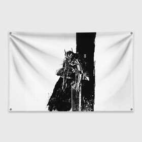 Флаг-баннер с принтом Берсерк черно-белый в Кировске, 100% полиэстер | размер 67 х 109 см, плотность ткани — 95 г/м2; по краям флага есть четыре люверса для крепления | anime | berserk | аниме | берсерк | бесерк | гатс | манга | мультфильм
