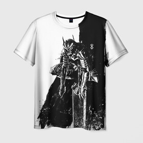 Мужская футболка 3D с принтом Берсерк черно-белый в Кировске, 100% полиэфир | прямой крой, круглый вырез горловины, длина до линии бедер | anime | berserk | аниме | берсерк | бесерк | гатс | манга | мультфильм