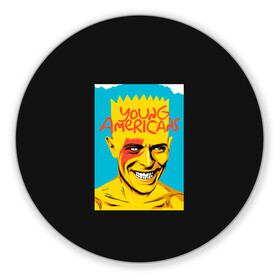 Коврик для мышки круглый с принтом Bart x Bowie в Кировске, резина и полиэстер | круглая форма, изображение наносится на всю лицевую часть | Тематика изображения на принте: bart | simpsons | the simpson | барт | дэвид бови | дэвид боуи | мульт | мультфильм | симпсоны