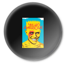 Значок с принтом Bart x Bowie в Кировске,  металл | круглая форма, металлическая застежка в виде булавки | Тематика изображения на принте: bart | simpsons | the simpson | барт | дэвид бови | дэвид боуи | мульт | мультфильм | симпсоны