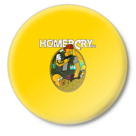 Значок с принтом Homer Cry в Кировске,  металл | круглая форма, металлическая застежка в виде булавки | far cry | farcray | gomer | homer | simpsons | the simpson | гомер | мульт | мультфильм | симпсоны | фар край