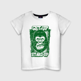 Детская футболка хлопок с принтом Get Up - Stand Up в Кировске, 100% хлопок | круглый вырез горловины, полуприлегающий силуэт, длина до линии бедер | bob marley | get up | get up stand up | gorilla | stand up | боб марли | вставай | горилла | обезьяна