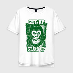 Мужская футболка хлопок Oversize с принтом Get Up - Stand Up в Кировске, 100% хлопок | свободный крой, круглый ворот, “спинка” длиннее передней части | bob marley | get up | get up stand up | gorilla | stand up | боб марли | вставай | горилла | обезьяна