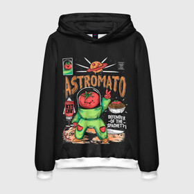 Мужская толстовка 3D с принтом Astromato в Кировске, 100% полиэстер | двухслойный капюшон со шнурком для регулировки, мягкие манжеты на рукавах и по низу толстовки, спереди карман-кенгуру с мягким внутренним слоем. | alive | astronaut | defender | food | galaxy | ketchup | monster | moon | pizza | planet | space | spaghetti | tomato | vegetable | астронавт | галактика | еда | живая | живой | защитник | кетчуп | космос | луна | монстр | овощ | пицца | планета | помидор