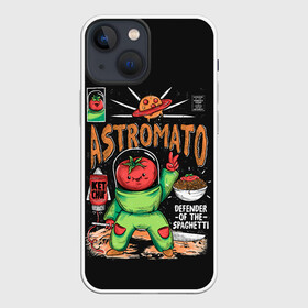 Чехол для iPhone 13 mini с принтом Astromato в Кировске,  |  | alive | astronaut | defender | food | galaxy | ketchup | monster | moon | pizza | planet | space | spaghetti | tomato | vegetable | астронавт | галактика | еда | живая | живой | защитник | кетчуп | космос | луна | монстр | овощ | пицца | планета | помидор