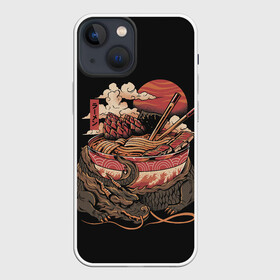 Чехол для iPhone 13 mini с принтом Ramen Protector в Кировске,  |  | chinese | clouds | dawn | defender | dragon | fire breathing | japan | monster | protector | ramen | reptile | sticks | sunset | дракон | закат | защитник | китайский | монстр | облака | огнедышащий | палочки | рамен | рамэн | рассвет | япония