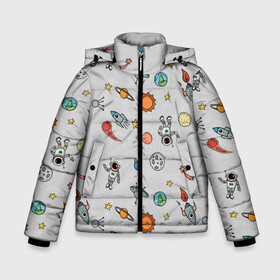 Зимняя куртка для мальчиков 3D с принтом Космический астронавт в Кировске, ткань верха — 100% полиэстер; подклад — 100% полиэстер, утеплитель — 100% полиэстер | длина ниже бедра, удлиненная спинка, воротник стойка и отстегивающийся капюшон. Есть боковые карманы с листочкой на кнопках, утяжки по низу изделия и внутренний карман на молнии. 

Предусмотрены светоотражающий принт на спинке, радужный светоотражающий элемент на пуллере молнии и на резинке для утяжки | космос | луна | млечный путь | ракета | станция