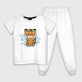 Детская пижама хлопок с принтом Тигренок на отдыхе в Кировске, 100% хлопок |  брюки и футболка прямого кроя, без карманов, на брюках мягкая резинка на поясе и по низу штанин
 | Тематика изображения на принте: tiger | брызги воды | вода | животное | зверь | очки | тигр | тигренок | хищник