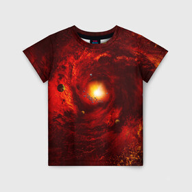 Детская футболка 3D с принтом КОСМИЧЕСКИЙ ВИХРЬ в Кировске, 100% гипоаллергенный полиэфир | прямой крой, круглый вырез горловины, длина до линии бедер, чуть спущенное плечо, ткань немного тянется | вселенная | галактика | звёзды | земля | космос | лучи | планеты | сияние | солнце
