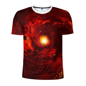 Мужская футболка 3D спортивная с принтом КОСМИЧЕСКИЙ ВИХРЬ в Кировске, 100% полиэстер с улучшенными характеристиками | приталенный силуэт, круглая горловина, широкие плечи, сужается к линии бедра | вселенная | галактика | звёзды | земля | космос | лучи | планеты | сияние | солнце
