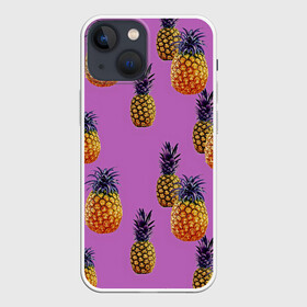 Чехол для iPhone 13 mini с принтом Ананасы в Кировске,  |  | ананас | жара | желтый | красный | летний принт | летняя | лето | минимализм | фрукты | футболка в полоску