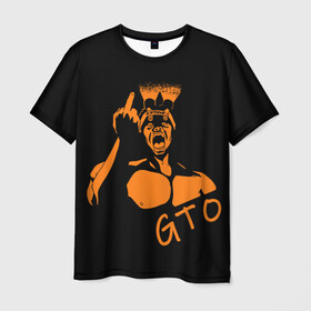 Мужская футболка 3D с принтом GTO V1 3D в Кировске, 100% полиэфир | прямой крой, круглый вырез горловины, длина до линии бедер | Тематика изображения на принте: белый | лицо | онидзука | силуэт | средний палец | фонарик