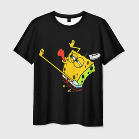 Мужская футболка 3D с принтом SpongeBob 3s в Кировске, 100% полиэфир | прямой крой, круглый вырез горловины, длина до линии бедер | губка боб | на коленях | облизывает | один | спанч боб