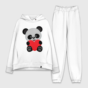 Женский костюм хлопок Oversize с принтом Love Панда в Кировске,  |  | маленькая панда | медвежонок | панда | сердце | черно белый медведь