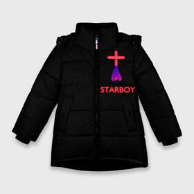 Зимняя куртка для девочек 3D с принтом STARBOY - The Weeknd в Кировске, ткань верха — 100% полиэстер; подклад — 100% полиэстер, утеплитель — 100% полиэстер. | длина ниже бедра, удлиненная спинка, воротник стойка и отстегивающийся капюшон. Есть боковые карманы с листочкой на кнопках, утяжки по низу изделия и внутренний карман на молнии. 

Предусмотрены светоотражающий принт на спинке, радужный светоотражающий элемент на пуллере молнии и на резинке для утяжки. | blinding lights | music | pop | star boy | the weekend | the weeknd | музыка | уикенд