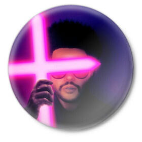 Значок с принтом The Weeknd - Blinding Lights в Кировске,  металл | круглая форма, металлическая застежка в виде булавки | blinding lights | music | pop | star boy | the weekend | the weeknd | музыка | уикенд